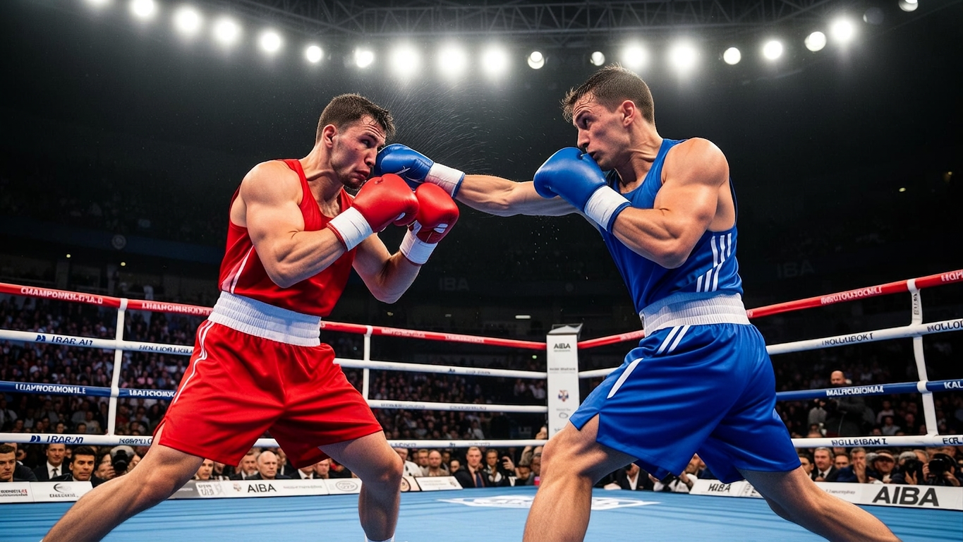 Two boxers exchanging punches